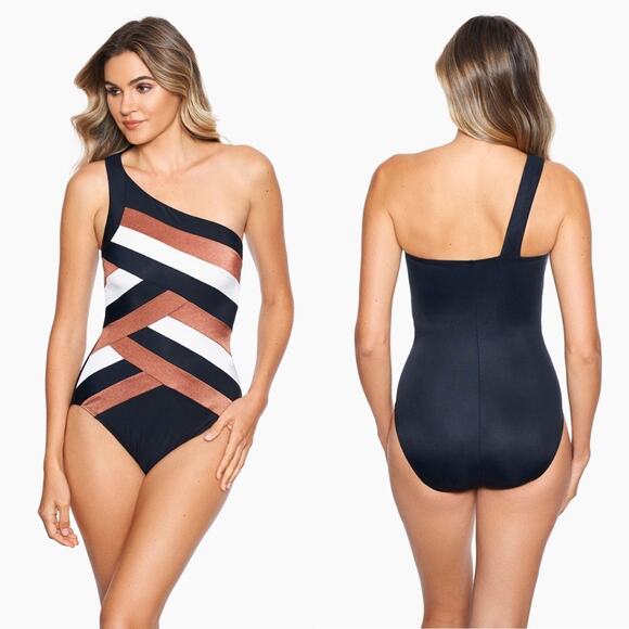 Miraclesuit One Shoulder Stripes Slimming Spectra Matrix One Piece Swimsuit 12 - Picture 4 of 6